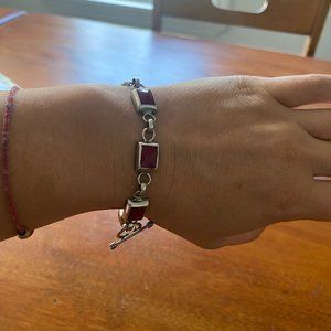 Sterling and red stone toggle bracelet